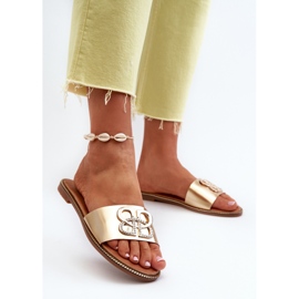 Chanclas De Mujer Con Adorno De Piel Ecológica En Tacón Plano, Sadria Dorada dorado 3