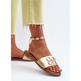 Chanclas De Mujer Con Adorno De Piel Ecológica En Tacón Plano, Sadria Dorada dorado 5