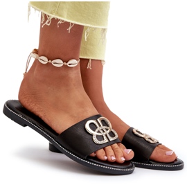 Chanclas De Mujer Con Adorno De Piel Ecológica En Tacón Plano, Sadria Negra negro 7