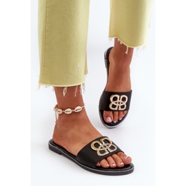 Chanclas De Mujer Con Adorno De Piel Ecológica En Tacón Plano, Sadria Negra negro 4