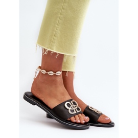 Chanclas De Mujer Con Adorno De Piel Ecológica En Tacón Plano, Sadria Negra negro 2