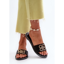 Chanclas De Mujer Con Adorno De Piel Ecológica En Tacón Plano, Sadria Negra negro 5