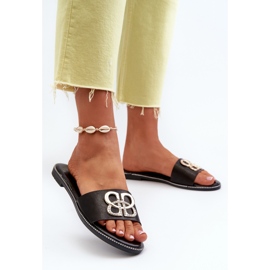 Chanclas De Mujer Con Adorno De Piel Ecológica En Tacón Plano, Sadria Negra negro 3