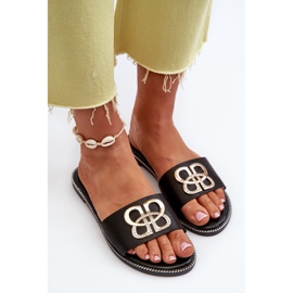 Chanclas De Mujer Con Adorno De Piel Ecológica En Tacón Plano, Sadria Negra negro 6