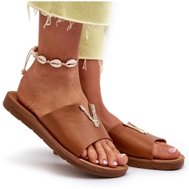 Chanclas de Mujer con Suela Plana y Adorno, Piel ecológica, marrón Makia 8