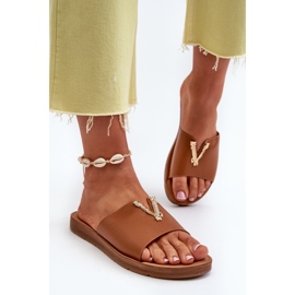 Chanclas de Mujer con Suela Plana y Adorno, Piel ecológica, marrón Makia 4