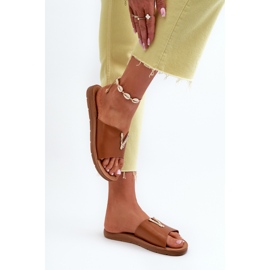 Chanclas de Mujer con Suela Plana y Adorno, Piel ecológica, marrón Makia 7