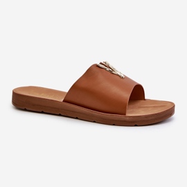 Chanclas de Mujer con Suela Plana y Adorno, Piel ecológica, marrón Makia 1