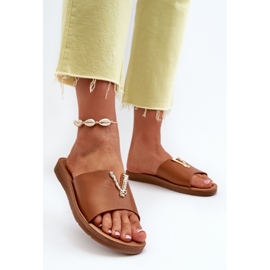 Chanclas de Mujer con Suela Plana y Adorno, Piel ecológica, marrón Makia 3