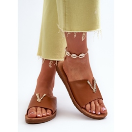 Chanclas de Mujer con Suela Plana y Adorno, Piel ecológica, marrón Makia 6