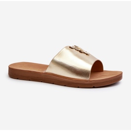 Chanclas De Mujer Con Suela Plana Y Adorno En Piel Ecológica, Dorado Makia 1