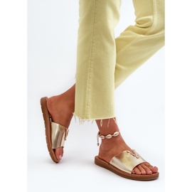 Chanclas De Mujer Con Suela Plana Y Adorno En Piel Ecológica, Dorado Makia 6