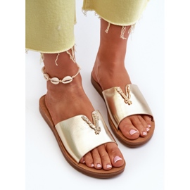 Chanclas De Mujer Con Suela Plana Y Adorno En Piel Ecológica, Dorado Makia 5
