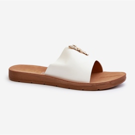 Chanclas de Mujer con Suela Plana y Adorno, Piel ecológica, Blanco Makia 1