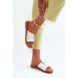 Chanclas de Mujer con Suela Plana y Adorno, Piel ecológica, Blanco Makia 6