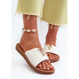 Chanclas de Mujer con Suela Plana y Adorno, Piel ecológica, Blanco Makia 5