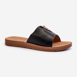 Chanclas de Mujer con Suela Plana y Adorno, Piel ecológica, Negro Makia 1