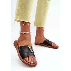 Chanclas de Mujer con Suela Plana y Adorno, Piel ecológica, Negro Makia 3