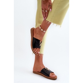 Chanclas de Mujer con Suela Plana y Adorno, Piel ecológica, Negro Makia 5