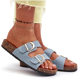 Chanclas vaqueras de mujer con plataforma de corcho y tiras azul Doretta 7
