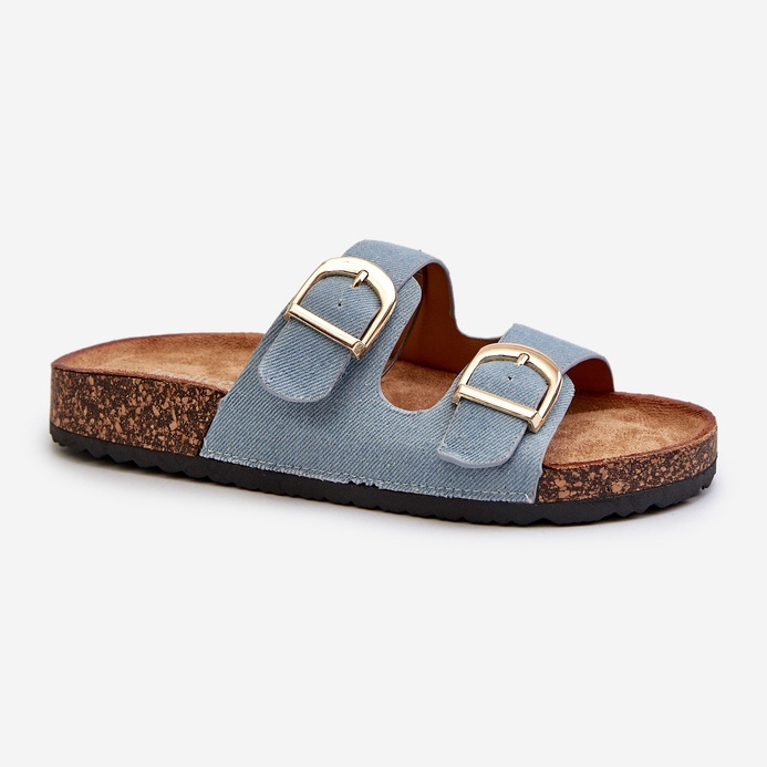 Chanclas vaqueras de mujer con plataforma de corcho y tiras azul Doretta 1