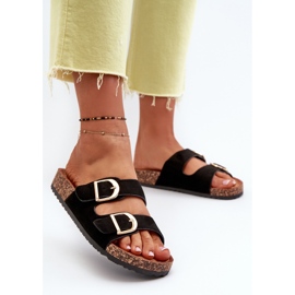 Chanclas de mujer con plataforma de corcho y tiras, Negro Doretta 3