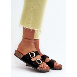 Chanclas de mujer con plataforma de corcho y tiras, Negro Doretta 2