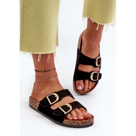 Chanclas de mujer con plataforma de corcho y tiras, Negro Doretta 4