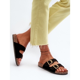Chanclas de mujer con plataforma de corcho y tiras, Negro Doretta 6