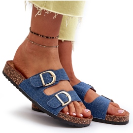 Chanclas vaqueras de mujer con plataforma de corcho y tiras, azul oscuro Doretta 7