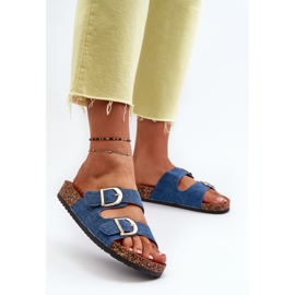 Chanclas vaqueras de mujer con plataforma de corcho y tiras, azul oscuro Doretta 3