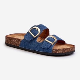 Chanclas vaqueras de mujer con plataforma de corcho y tiras, azul oscuro Doretta 1