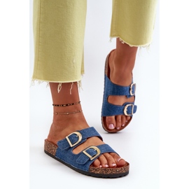 Chanclas vaqueras de mujer con plataforma de corcho y tiras, azul oscuro Doretta 4