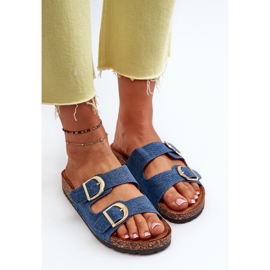 Chanclas vaqueras de mujer con plataforma de corcho y tiras, azul oscuro Doretta 5