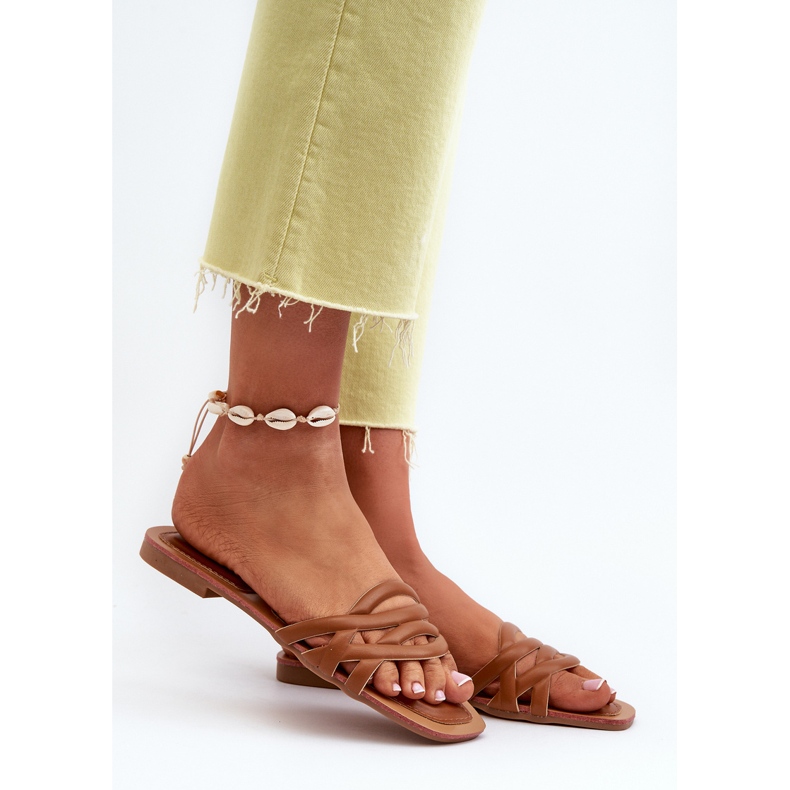 Chanclas Mujer Piel Ecológica Tacón Plano, Marrón, Moldela 2