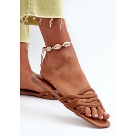 Chanclas Mujer Piel Ecológica Tacón Plano, Marrón, Moldela 5