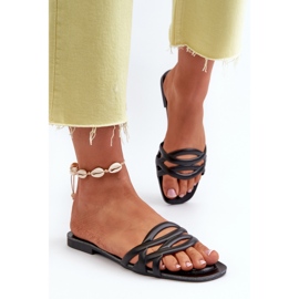 Chanclas Mujer Piel Ecológica Tacón Plano, Negro, Moldela 4
