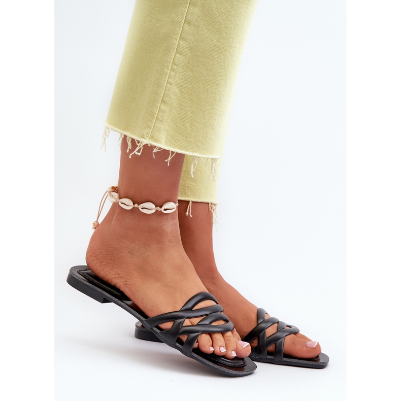 Chanclas Mujer Piel Ecológica Tacón Plano, Negro, Moldela 2