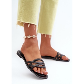 Chanclas Mujer Piel Ecológica Tacón Plano, Negro, Moldela 3