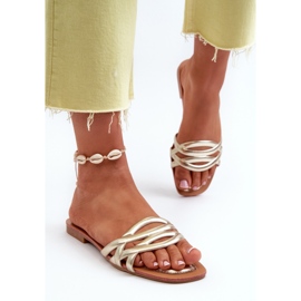 Chanclas Mujer Piel Ecológica Tacón Plano, Dorado Moldela 4