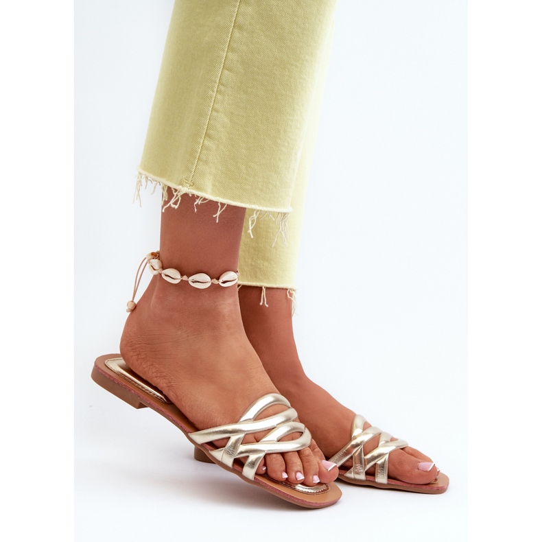 Chanclas Mujer Piel Ecológica Tacón Plano, Dorado Moldela 2