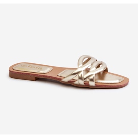 Chanclas Mujer Piel Ecológica Tacón Plano, Dorado Moldela 1