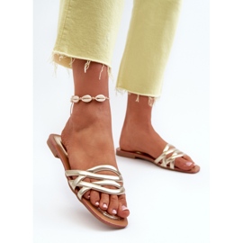 Chanclas Mujer Piel Ecológica Tacón Plano, Dorado Moldela 3