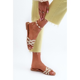 Chanclas Mujer Piel Ecológica Tacón Plano, Dorado Moldela 6