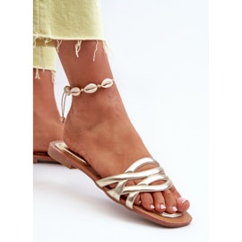 Chanclas Mujer Piel Ecológica Tacón Plano, Dorado Moldela 5