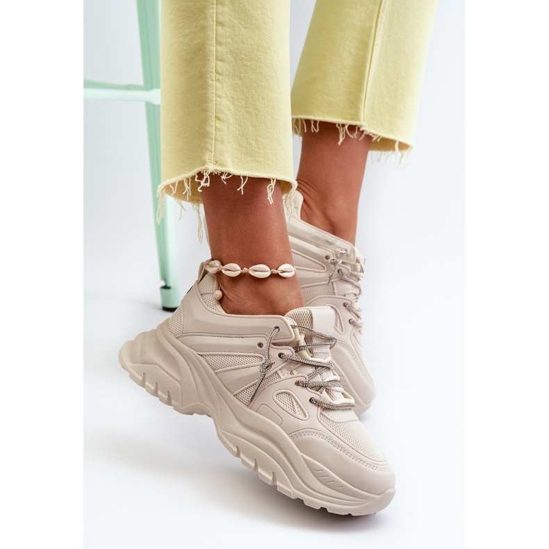 Zapatillas De Mujer Con Suela Maciza Y Cordones Decorativos Beige Relissa 1