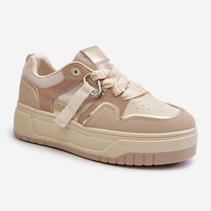 Zapatillas Deportivas De Mujer Con Plataforma En Piel Ecológica, Beige Moun 1