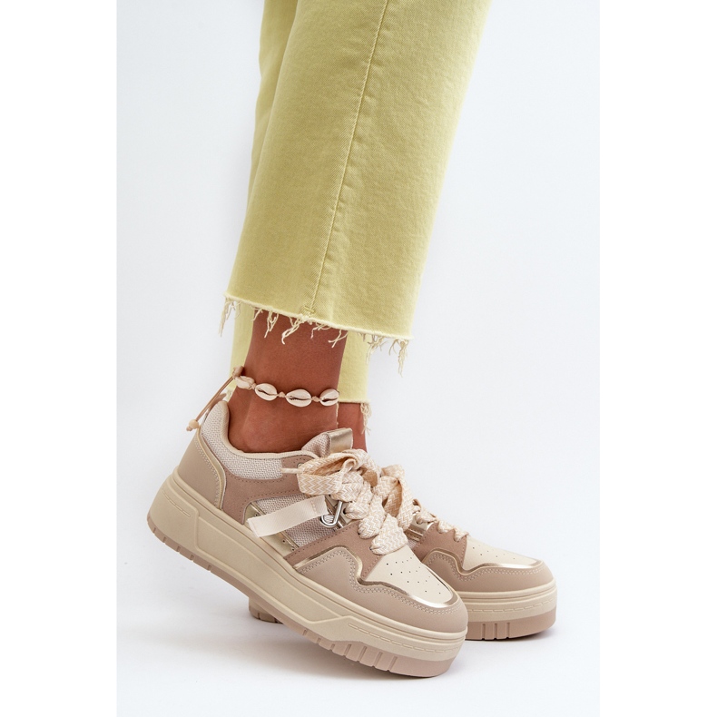 Zapatillas Deportivas De Mujer Con Plataforma En Piel Ecológica, Beige Moun 2