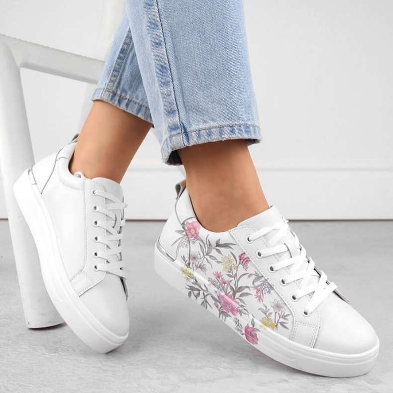 Filippo W PAW525 Deportivas de piel flores blanco 1