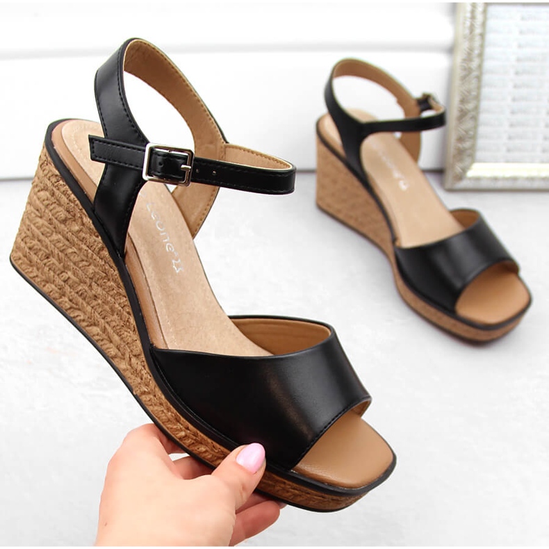 Sandalias cuña mujer negras Sergio Leone SK229 negro 1